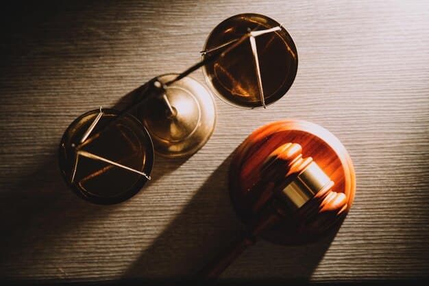 A close-up of a gavel hitting a sounding block, symbolizing the Federal Reserve's decision-making process. The background is blurred, featuring financial charts and graphs.