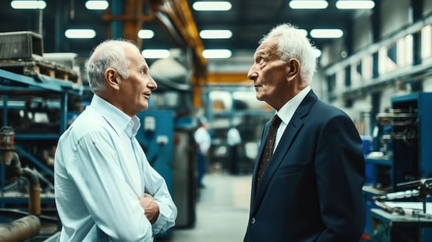 A photo of a politician shaking hands with a factory worker at a manufacturing plant in the US, symbolizing government support for the manufacturing industry.