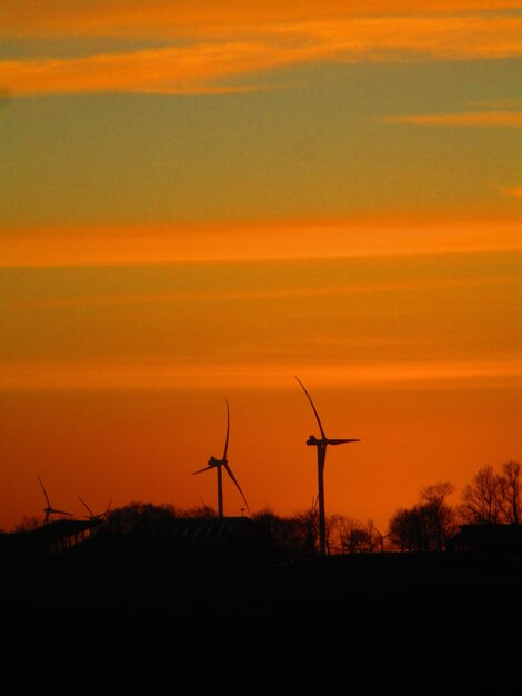 Wind turbine farm at sunset, symbolizing the growth and prominence of wind energy as a result of the climate change legislation.