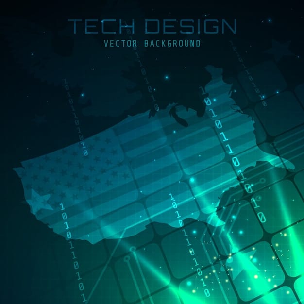 A digital depiction of the US map with glowing circuit board patterns overlaid, highlighting the states with comprehensive data privacy laws. The background is a dark, futuristic interface.