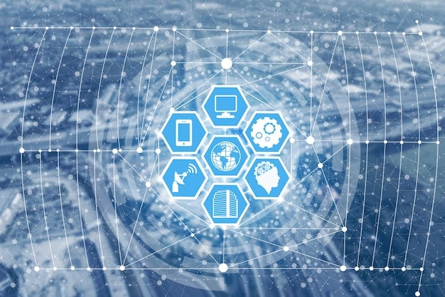 A network diagram illustrating various interconnected medical devices and sensors, all feeding data into a central healthcare system, highlighting the integrated nature of IoT in modern healthcare.