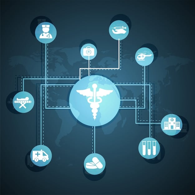 A graphic depicting various industries (healthcare, finance, education, government) connected by lines representing the flow of open source technology and innovation. The image should be colorful and visually appealing, conveying the widespread impact of open source across different sectors.