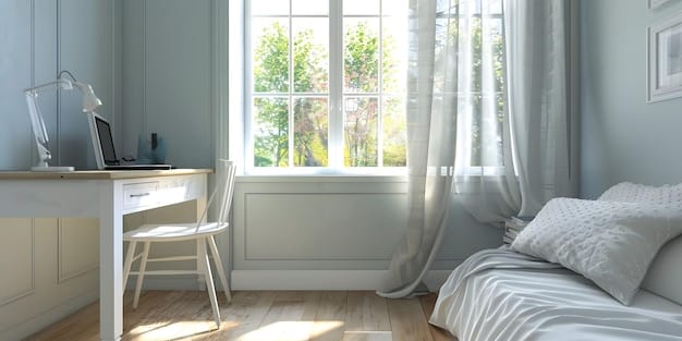 A well-designed private bedroom in a co-living space. The room features a minimalist aesthetic with a comfortable bed, a small desk area, and ample natural light from a large window.