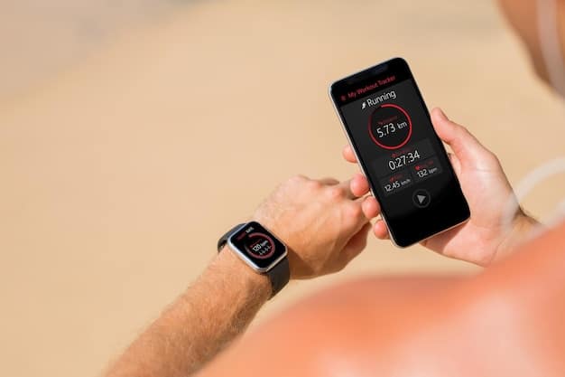 A sleek, modern smartwatch displaying real-time heart rate data, connected wirelessly to a smartphone app that provides detailed health insights. The background shows a comfortable living room setting, emphasizing the convenience of remote monitoring.