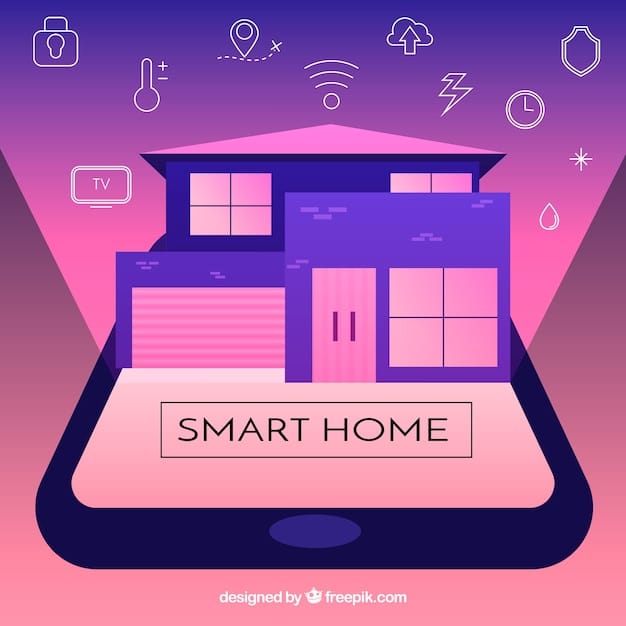 A visual representation of a smart home setup, illustrating interconnected smart devices such as a smart thermostat, smart lights, and smart appliances, highlighting their synchronized operation for energy conservation.