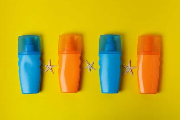 A close-up of various sunscreen bottles with different SPF levels, showcasing mineral and chemical sunscreen options.