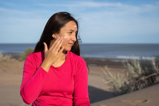 A person meticulously applying sunscreen to their face and neck, demonstrating thorough coverage.