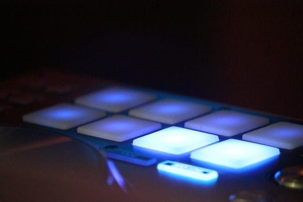 A close-up of various digital screens (smartphone, tablet, laptop) emitting a noticeable blue glow in a dimly lit environment.