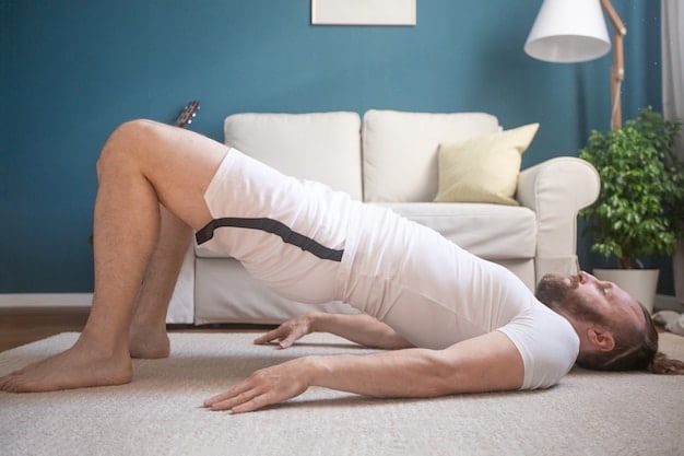 A person lying on their back doing pelvic tilts. The image focuses on the controlled movement of the pelvis, highlighting muscle engagement for core strengthening.