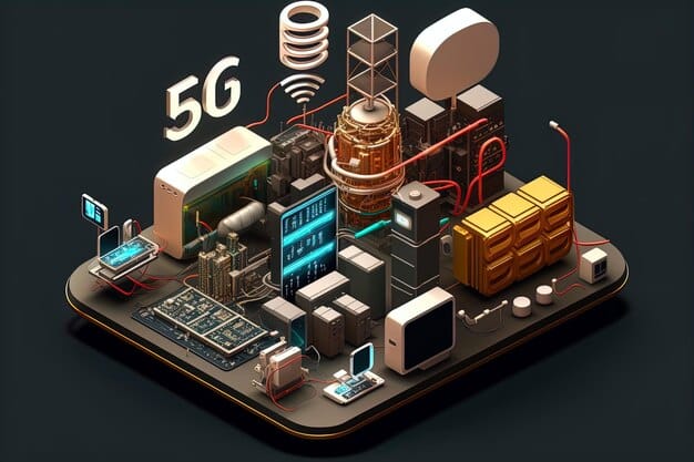 A detailed diagram illustrating the architecture of 5G network slicing, showcasing the physical network infrastructure, virtual network functions, different network slices, and their respective applications (e.g., autonomous vehicles, smart factories).