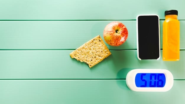 A digital scale displaying a lower weight after three months of intermittent fasting and healthy eating. The background is minimalist and clean, emphasizing the focus on weight loss results.