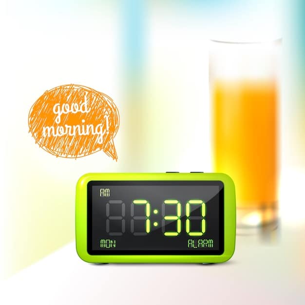 A digital clock displaying different intermittent fasting schedules: 16/8, 5:2, and Eat-Stop-Eat. Each schedule is visually represented with time blocks to indicate eating and fasting periods.