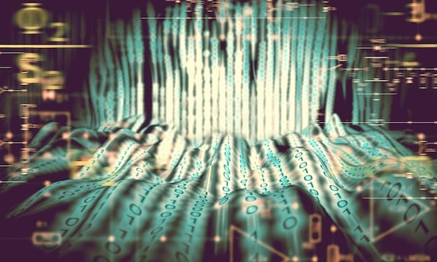 A visual representation of Shor's algorithm breaking through a complex encryption code, highlighting the algorithm's disruptive nature.