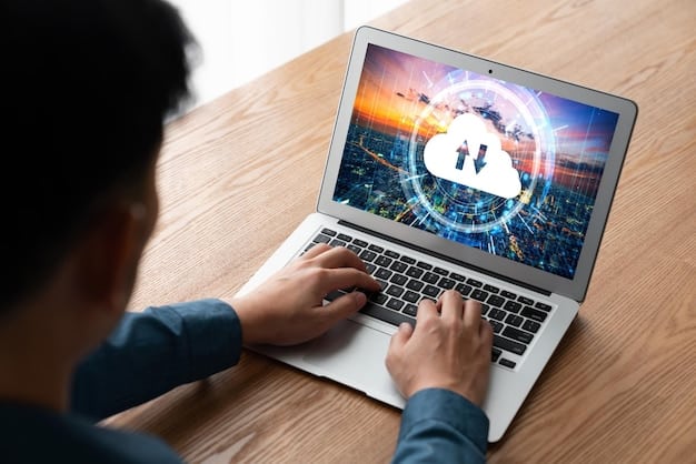An image depicting a person using a laptop with a padlock symbol on the screen, representing secure access and protection of data in the cloud through the updated US cybersecurity strategy.