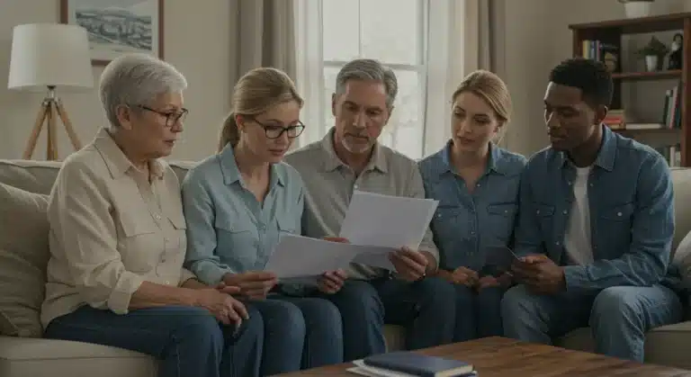 American family discussing long-term care Medicaid application