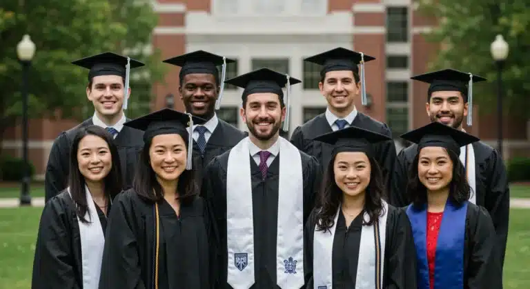 Diverse graduate students celebrating public service loan forgiveness