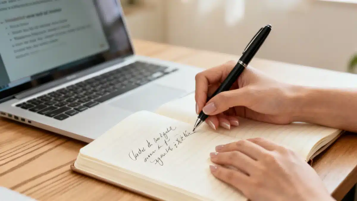 Person taking notes during an Adult Basic Education (ABE) program.