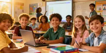 Diverse K-12 students learning in a modern, inclusive classroom environment.