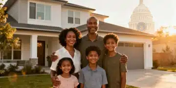 Family standing confidently in front of their home, representing federal foreclosure prevention aid.