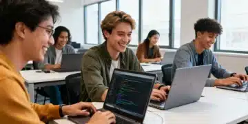 Students learning coding in a free computer science bootcamp in 2026