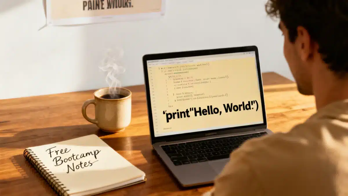 Individual studying programming for a new tech career
