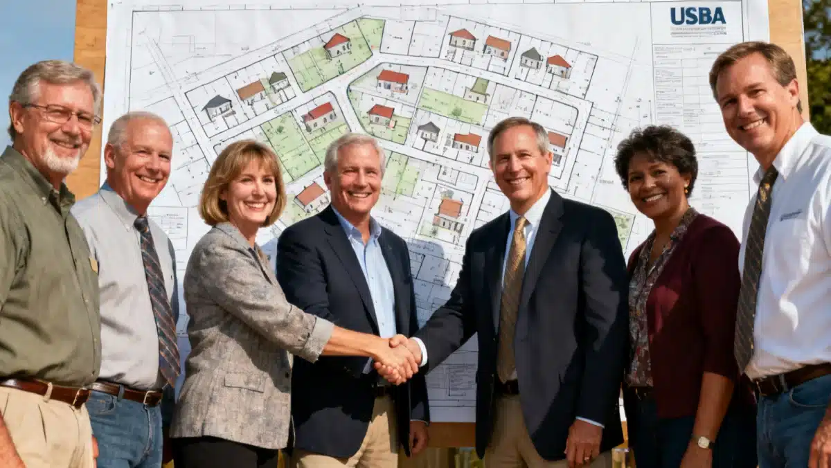 Community leaders and USDA representatives planning new rural housing development