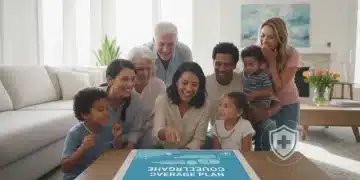 Diverse Americans reviewing health insurance documents, smiling