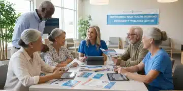 Seniors discussing Medicare Advantage plan options for 2026 with a healthcare advisor