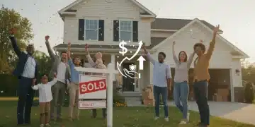 Families and individuals celebrating move-in to a new home, symbolizing housing stability and financial support.