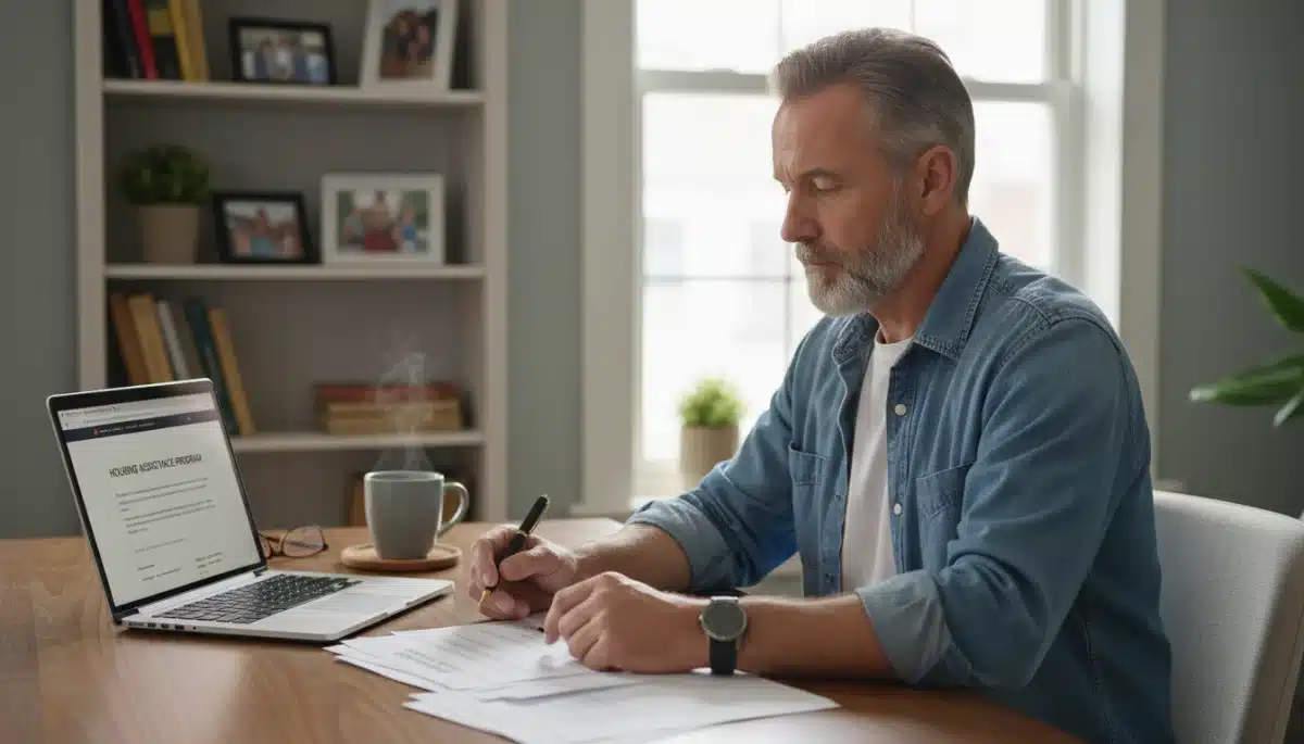 Veteran completing application for housing assistance