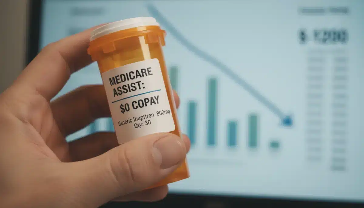 Hand holding prescription bottle with financial documents