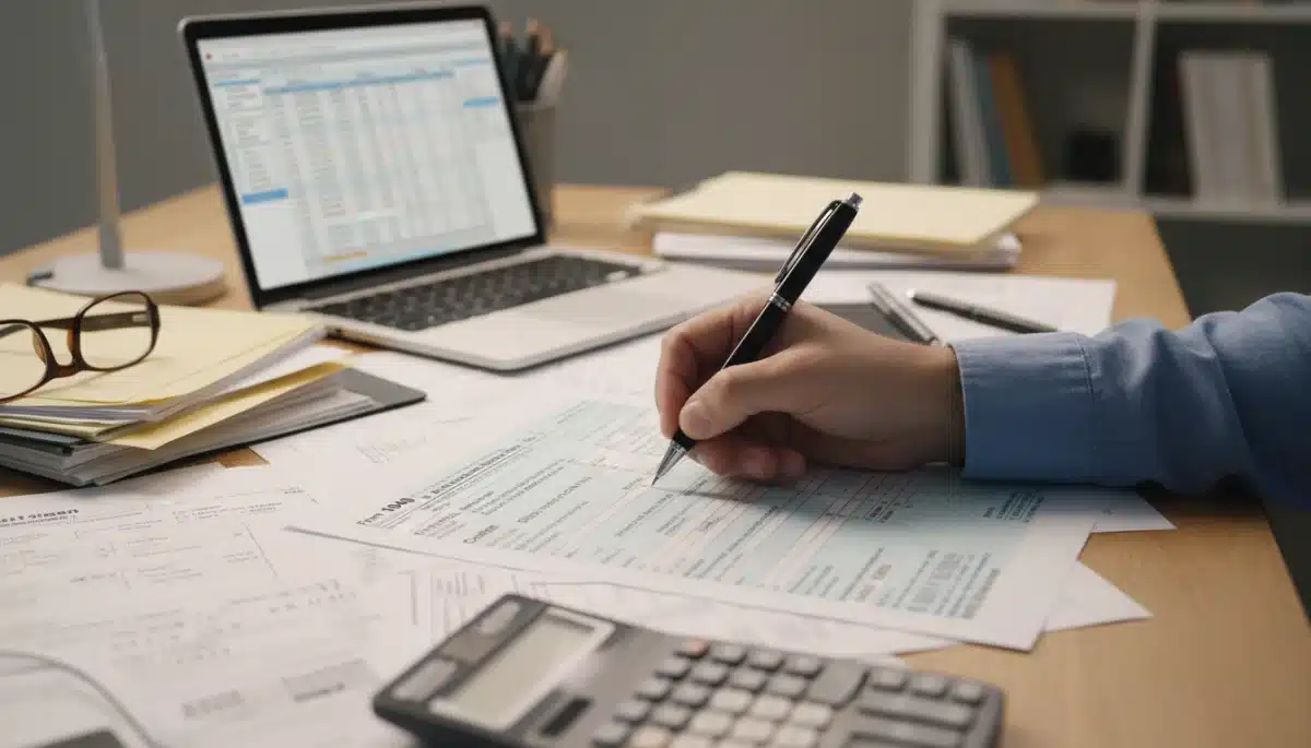 Person filling out tax forms for homeowner credits