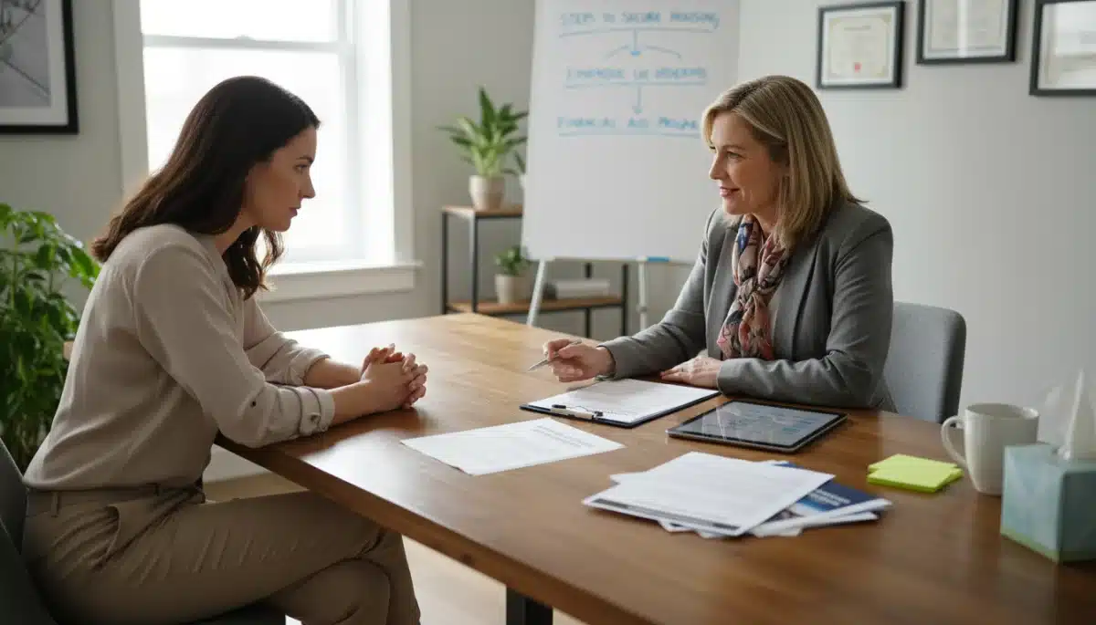 Housing counselor assisting an individual with application forms