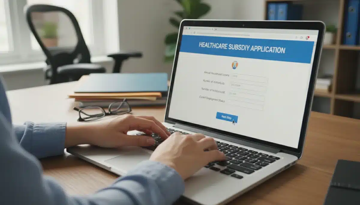 Person applying for ACA subsidies online, filling out health insurance forms
