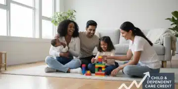 Family with young children interacting with a caring adult, symbolizing child and dependent care