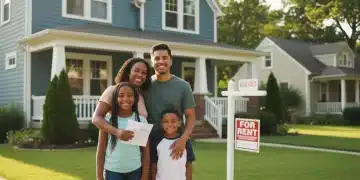 Family happily standing in front of new home with Housing Choice Voucher